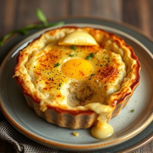 A hearty serving of Bobotie, a spiced minced meat dish topped with egg custard.