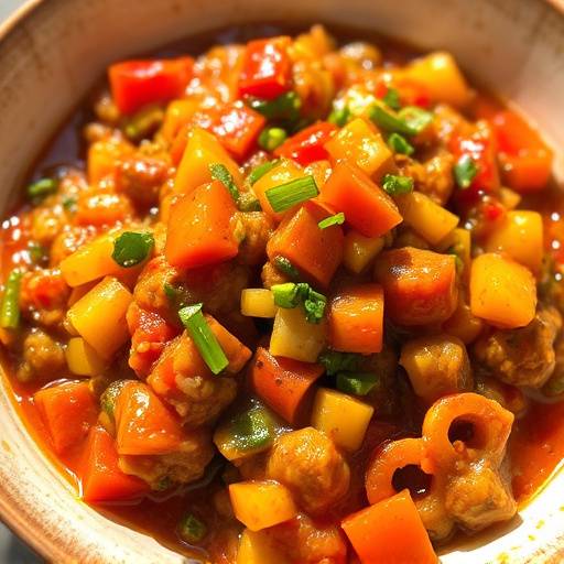 A vibrant plate of Chakalaka, a spicy vegetable relish.