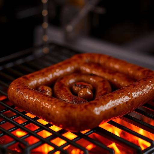 Boerewors coiled on a braai grill, sizzling and releasing its aroma.