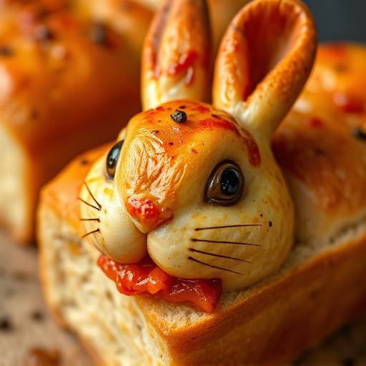 Close-up of spicy bunny chow served in a bread loaf